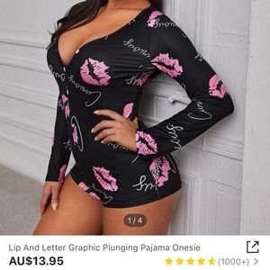 Graphic Plunging Pajama Onesie